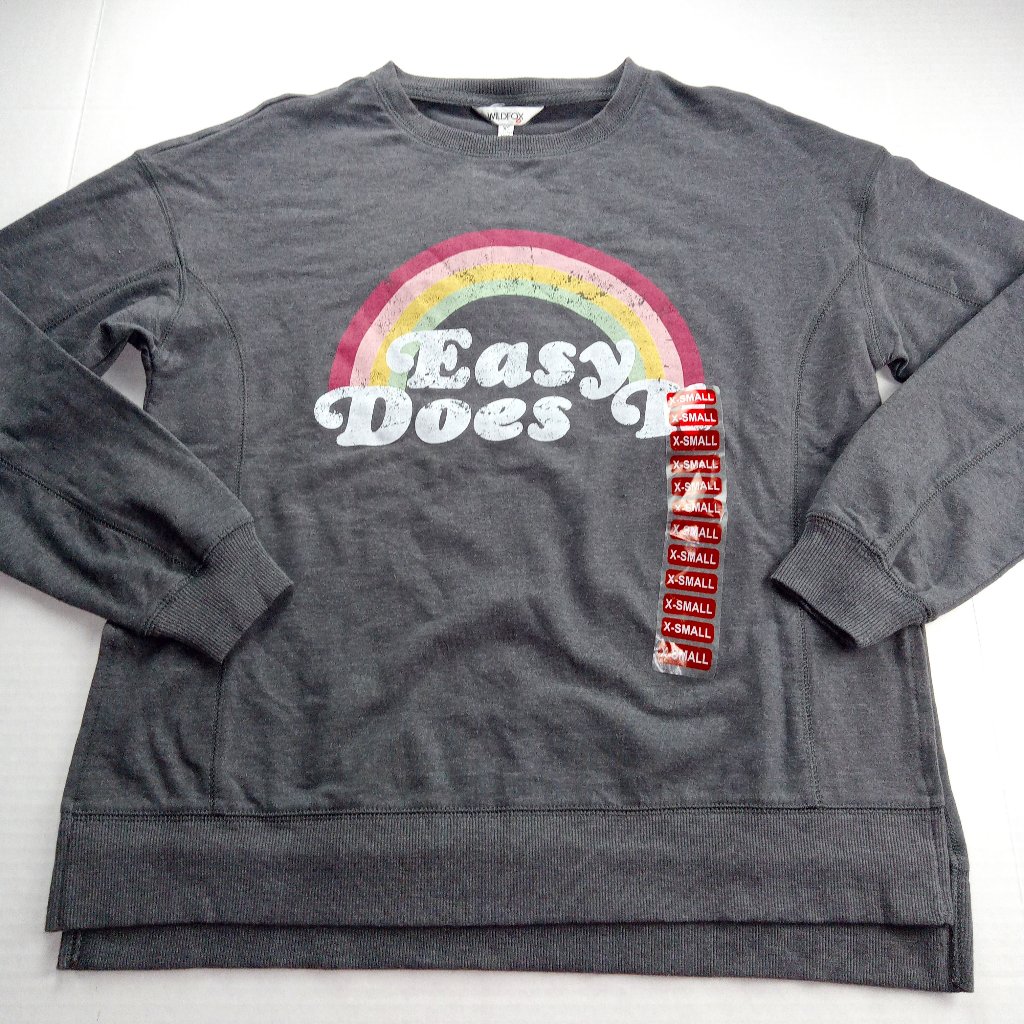 Wildfox Women's Pullover Sweatshirt Size Xs Charcoal Gray Easy Does It Rainbow